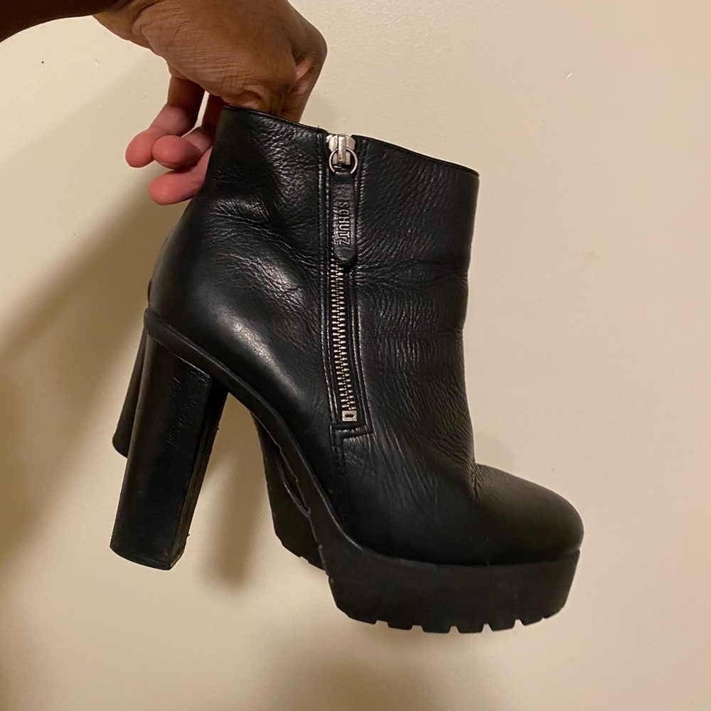 Schutz Black Leather Heel Boot
